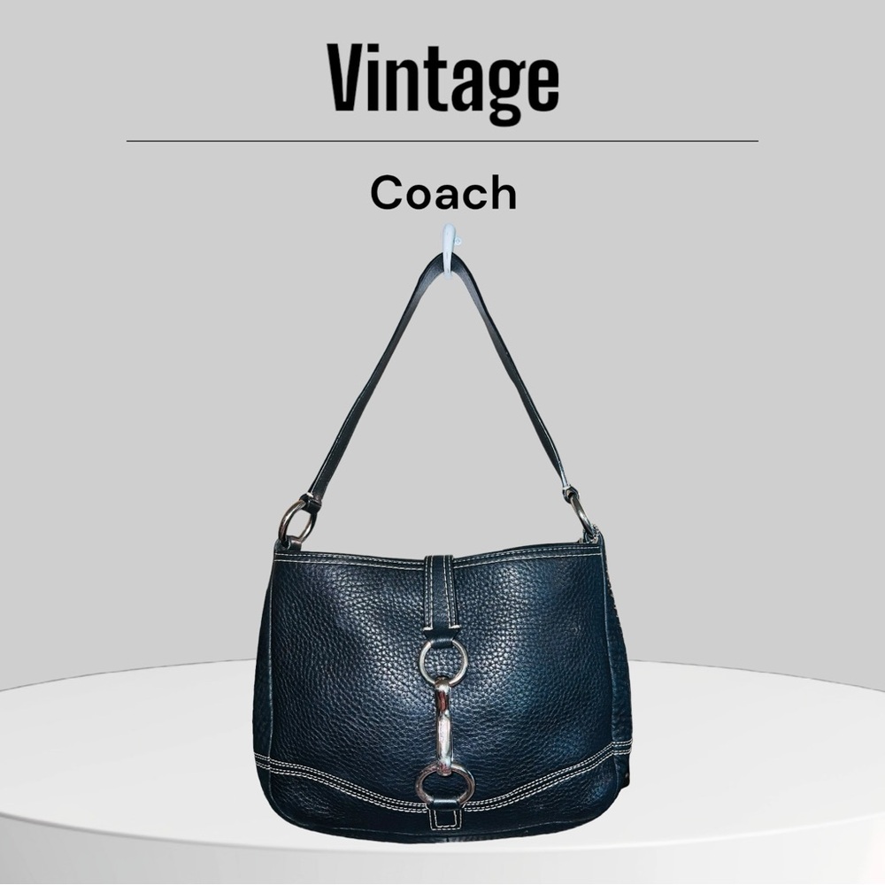 Coach Hampton HOBO Vintage Shoulder Bag Black Pebbled Leather Y2K